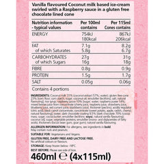 Buy Vegan Food Online | UK Delivery, Dairy Gluten Free posh desserts raspberry swirl cones, vanilla coconut milk based ice-cream 