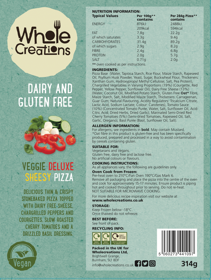Dairy and Gluten Free Veggie Delux Sheesy Pizza - 314g