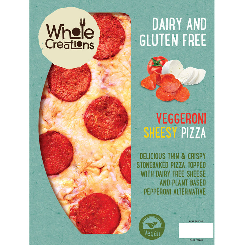 Buy Vegan Food Online | UK Delivery, Thin & Crispy Stonebaked Dairy Gluten Free Pizza, slow roasted cherry tomatoes, dairy free sheese, plant based pepperoni alternative